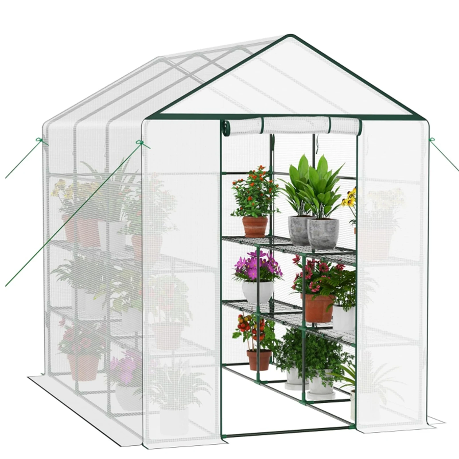 Small Walk-in Greenhouse Polytunnel Greenhouse, Balcony Greenhouse with Shelves Roll-up Zipper Door for Optimal Plant Growth