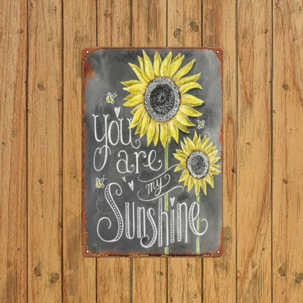 Vintage Sonnenblumen-Wandkunst aus Metall | „You Are My Sunshine“-Retro-Blechschild – rustikales Eisenschild, wetterbeständig für den Innenbereich/ Image