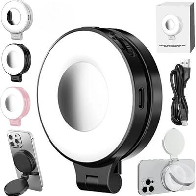 3-in-1 Magnetic Beauty Selfie Light for Phones 360 LED Ring Light with Magnetic, Mirror and Phone Stand, Portable Rechargeable Fill Light with 3 Lights Modes, Gives Perfect Lighting Anywhere