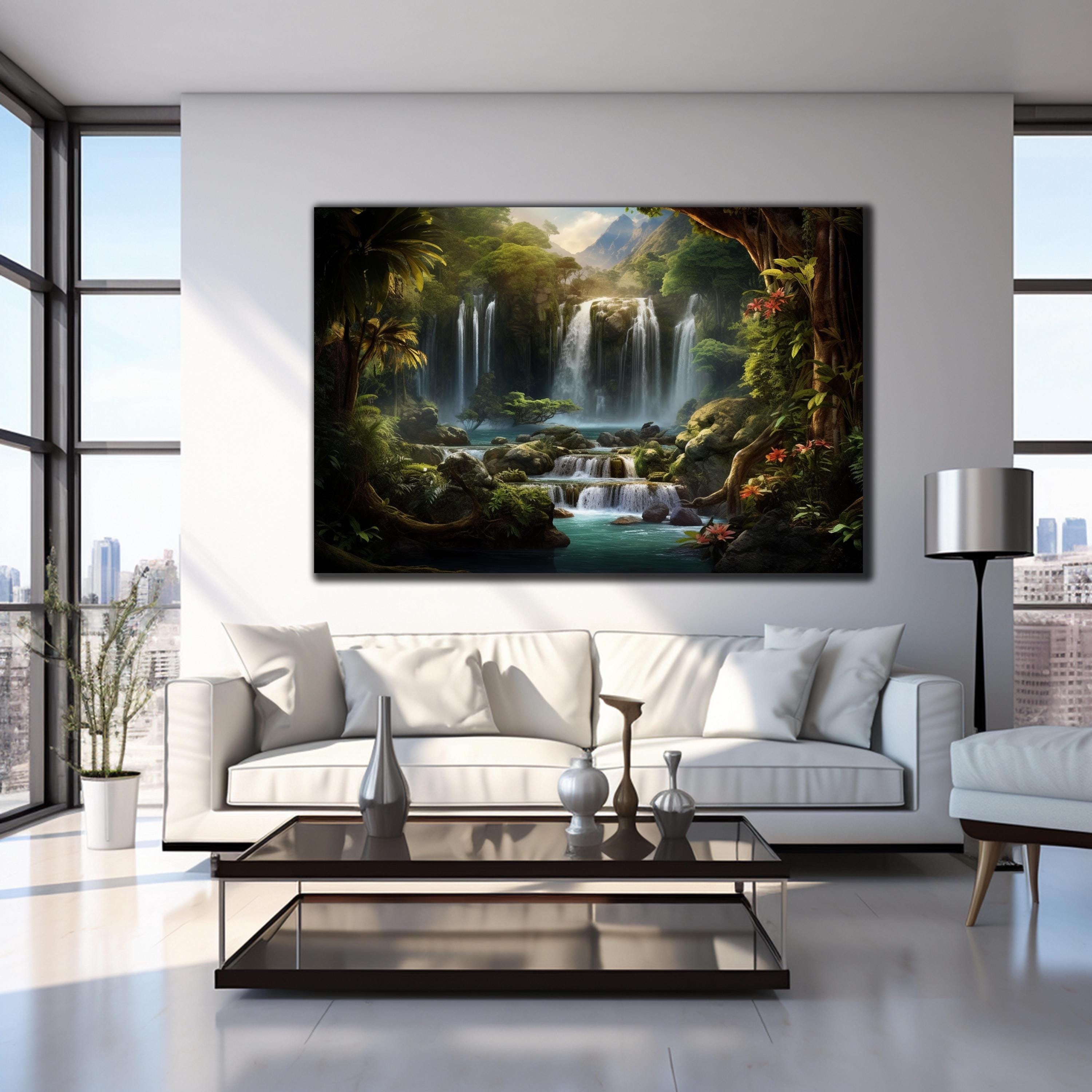 Arte murale a cascata - Stampa su vetro - Arte murale in vetro temperato - Arte moderna in vetro - Grande arte murale in vetro - Arte murale paesaggis