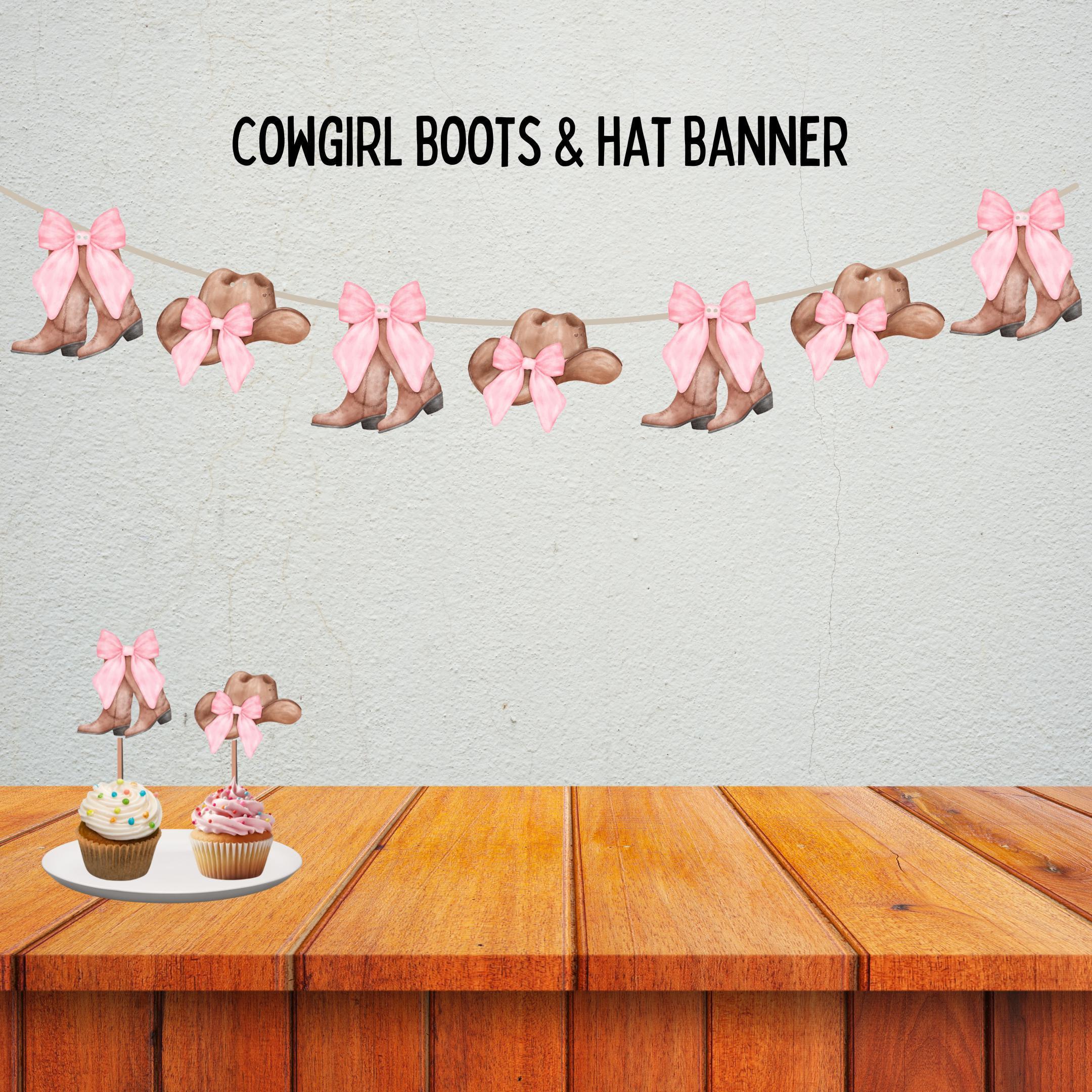 Banner con stivali e cappello da cowgirl, fiocco rosa da cowgirl, tema compleanno, baby shower, decorazioni per addio al nubilato, stivali rosa da pri