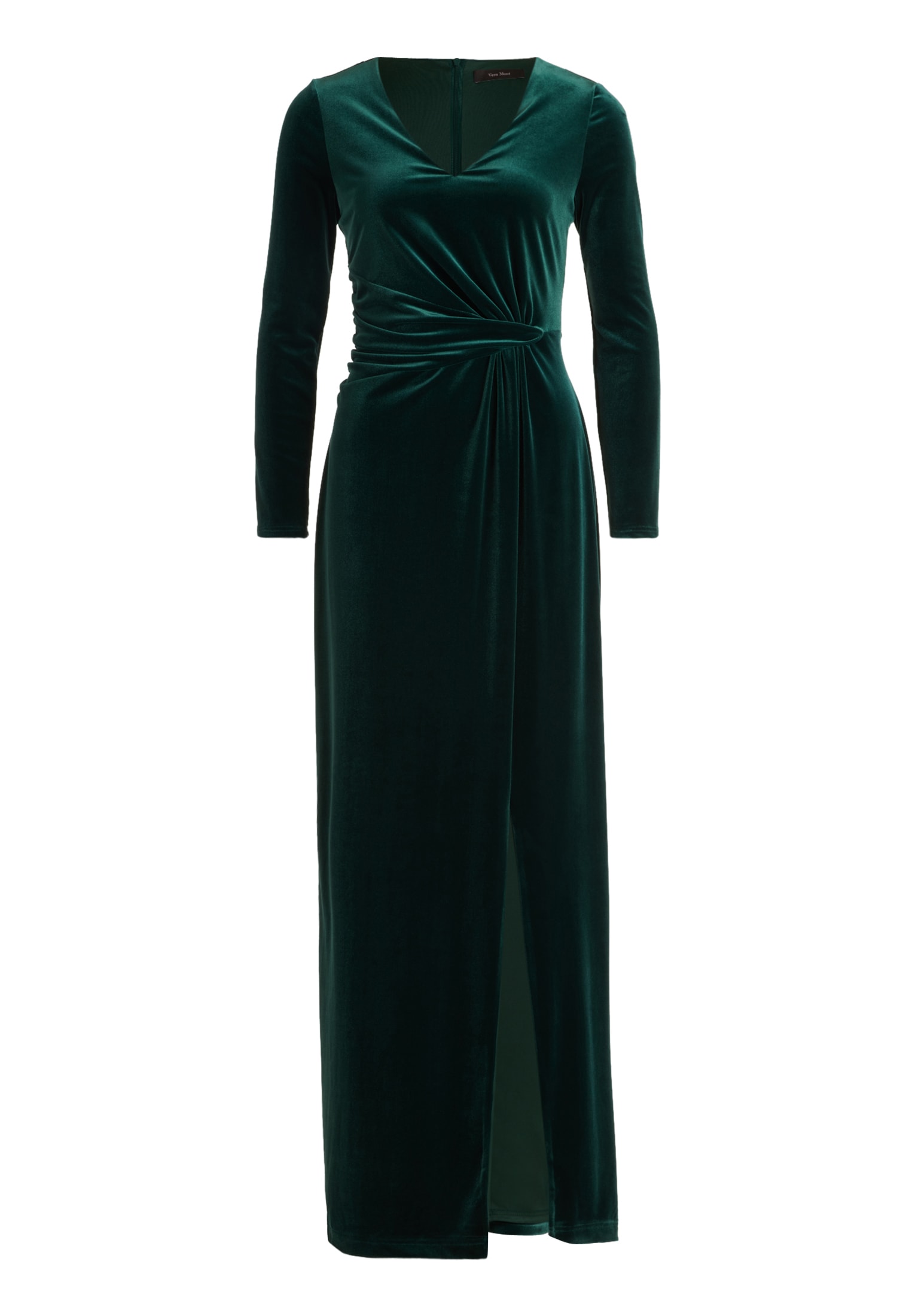 Abendkleid VERA MONT "Damen Abendkleid langarm", Damen, Gr. 46, Normalgrößen, grau (dusty slate), Samt, Obermaterial: 90% Polyester, 10% Elasthan. Futter: 100% Polyester., tailliert lang, V-Ausschnitt, Kleider Image