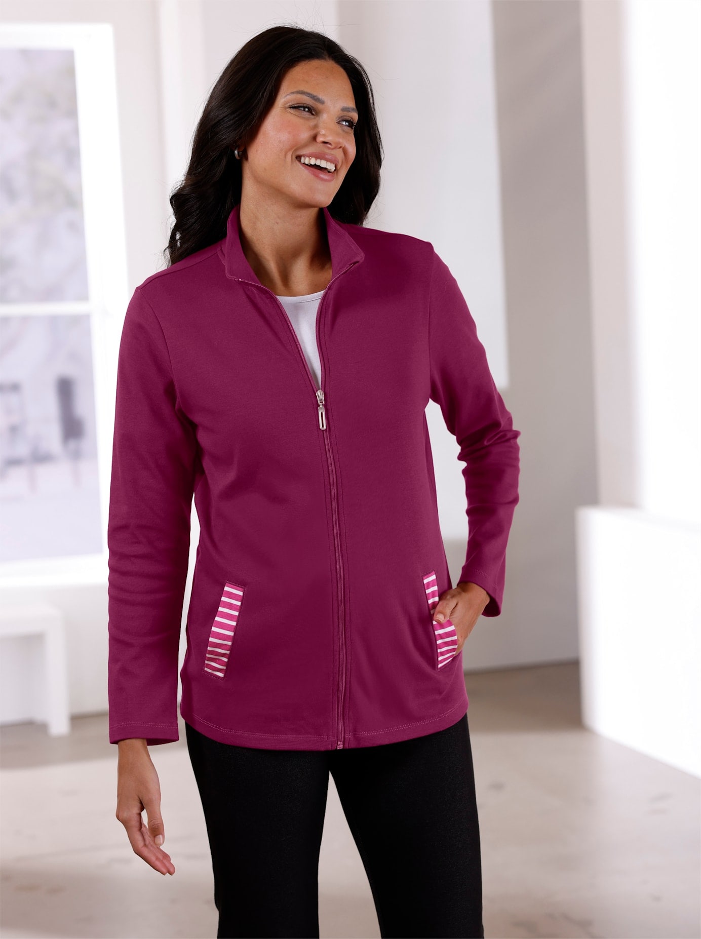 Sweatjacke, Damen, Gr. 56, lila (malve), 100% Baumwolle, Sweatjacken Image