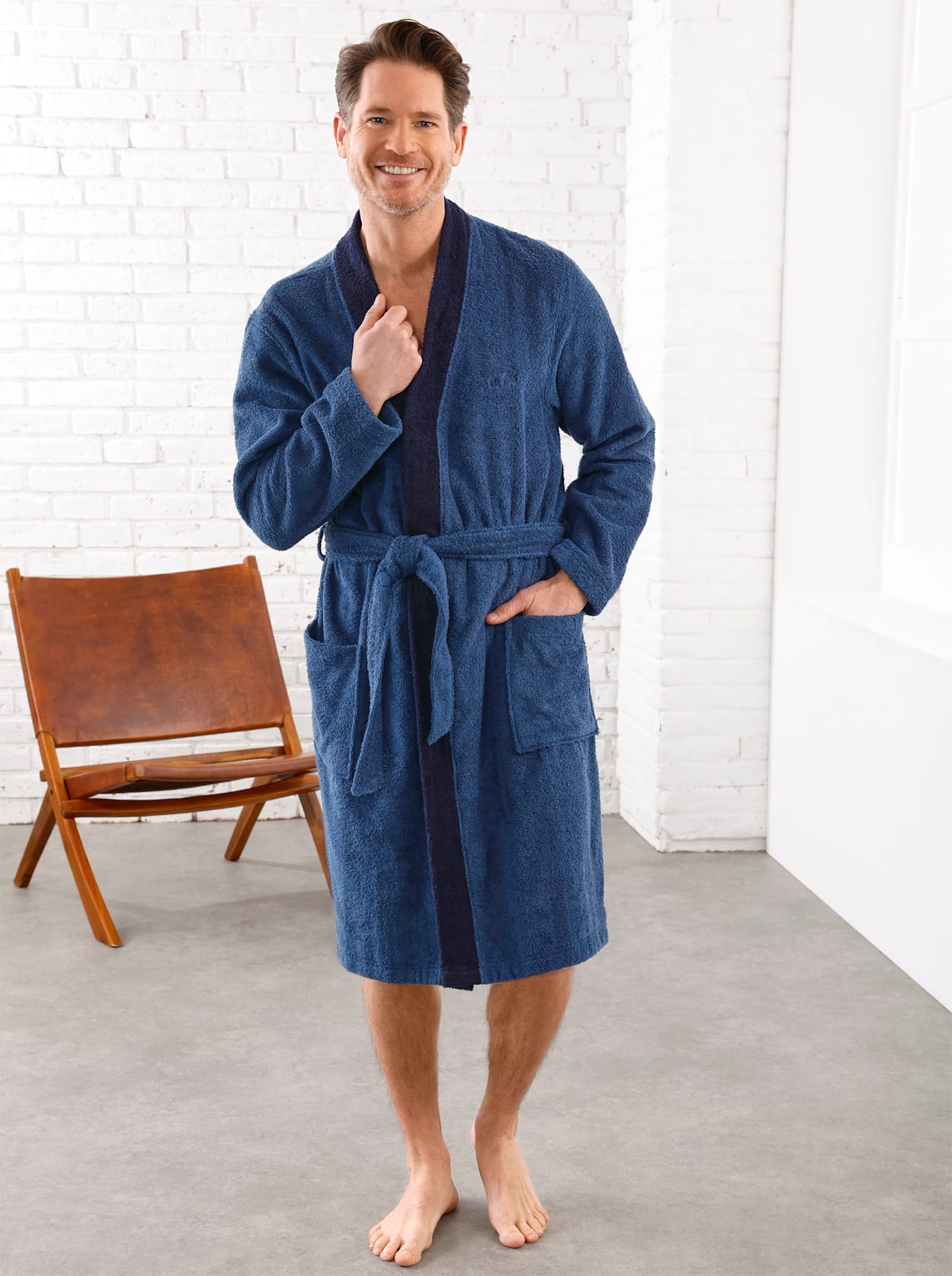 Bademantel FEEL GOOD Gr. 44, blau (jeansblau), 44/46, Baumwolle, Hausmäntel Image