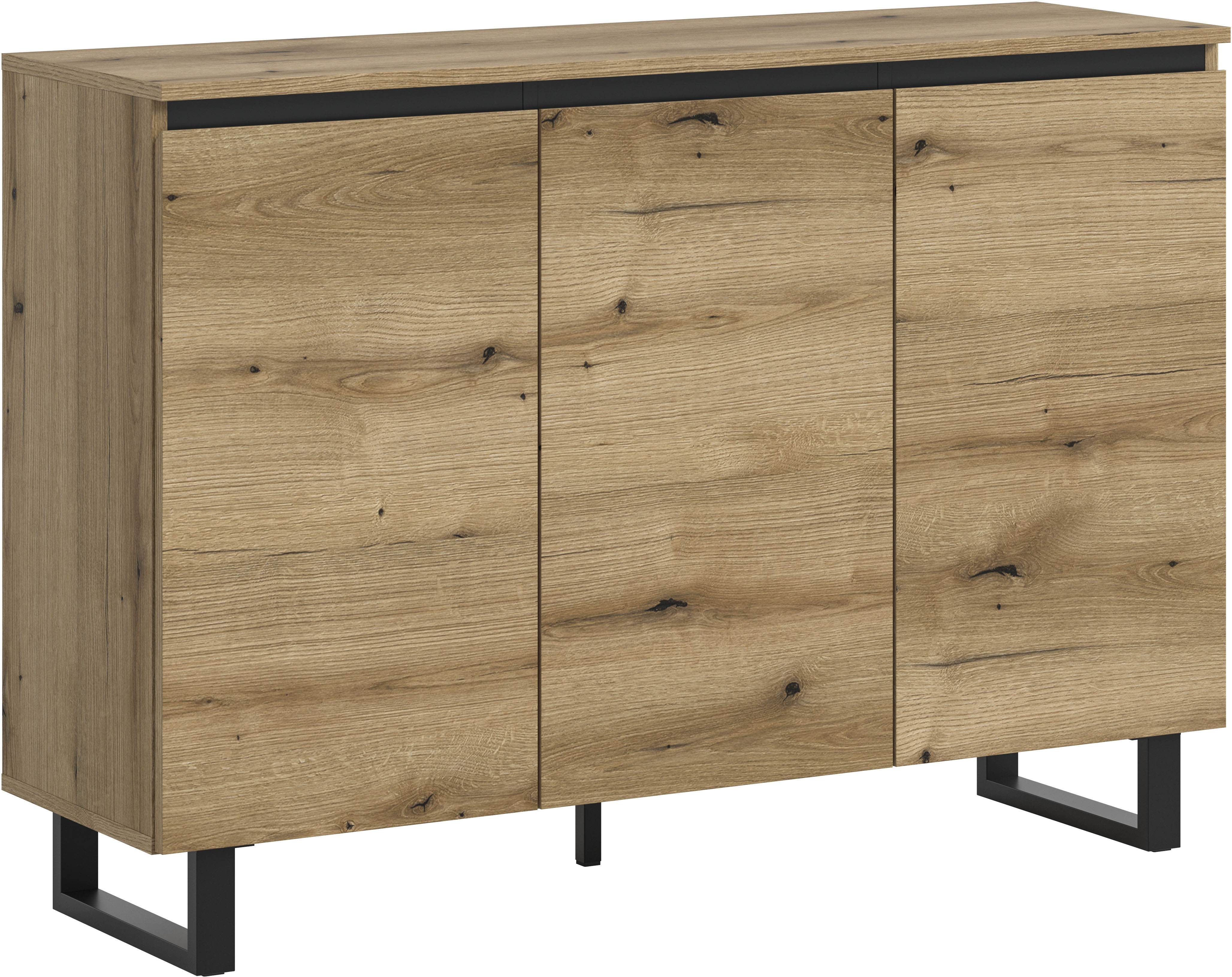 Sideboard INOSIGN "TOMA, Breite: 120 cm, mit Metall-Kufen-Fuß, 3 Türen, 3 Einlegeböden", evoke oak nachbildung, B:120cm H:84cm T:36cm, FSC-zertifizierter Holzwerkstoff, Sideboards, Anrichte, Kommode, Schrank, Board, Higboard