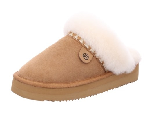 Pantoffel ROHDE "GENOVA", Damen, Gr. 42, braun (hellbraun, sanftes weiß), Veloursleder, Schuhe, Hausschuh, Schlappen, Clog, Plateausohle, zum Schlupfen