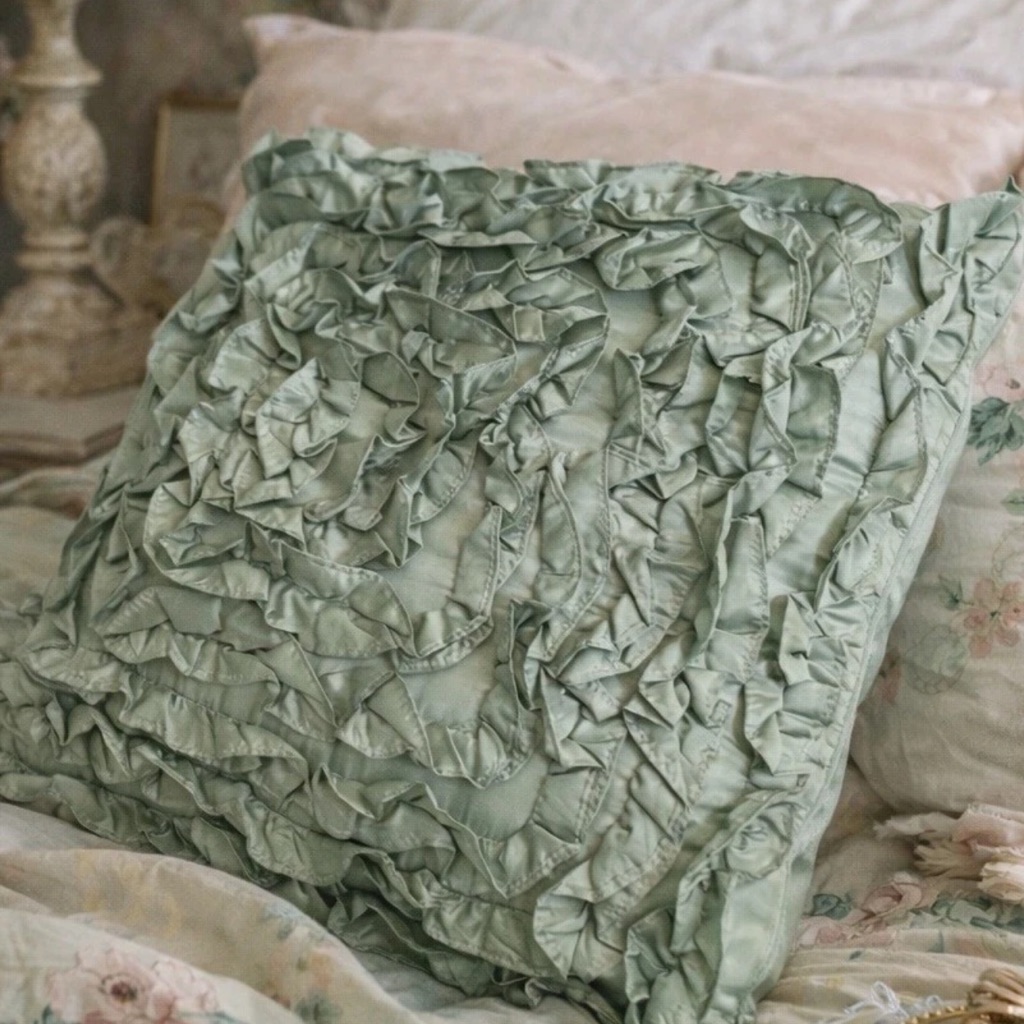 Anthropologie Bedding | Anthropologie Ruffle Pillow Sham Cover Square Bedding Mint Green Cottage Seafoam | Color: Green | Size: Os
