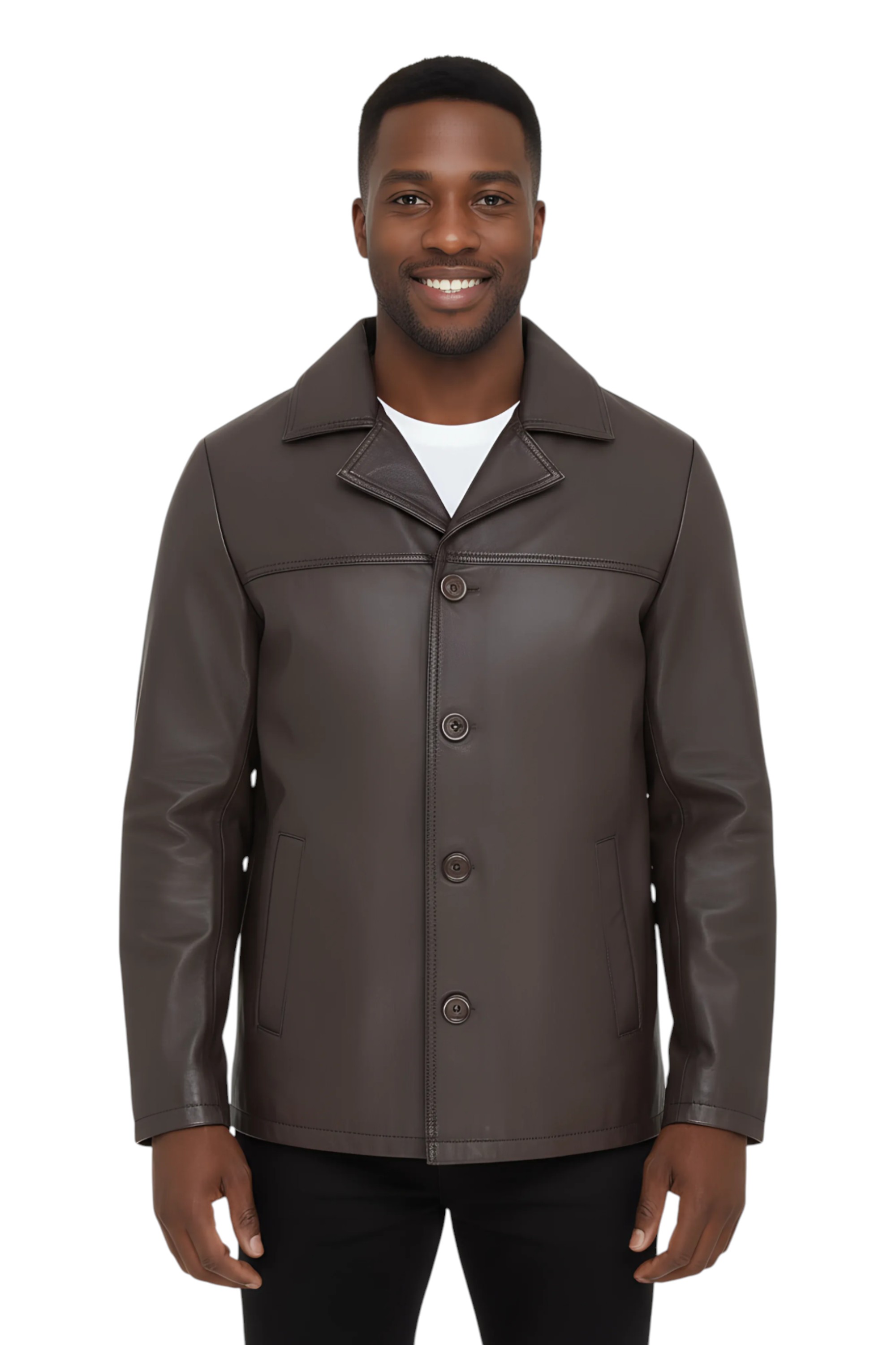 Braune Herren-Blazerjacke aus italienischem Leder mit 4 Knöpfen – Gladstone Image