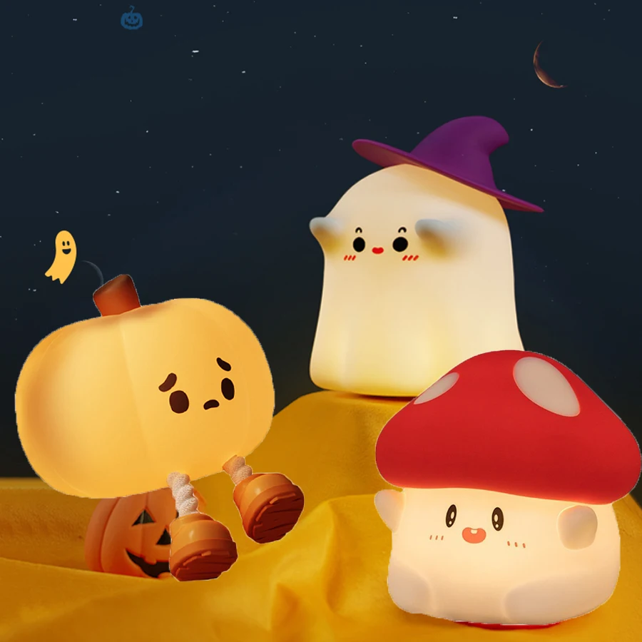 Halloween Led Nachtlicht Silikon Tisch Lampe Pilz Kürbis Geist Niedlichen Cartoon Kind Geburtstag Geschenke Kindergarten Schlafzimmer Nachtlicht