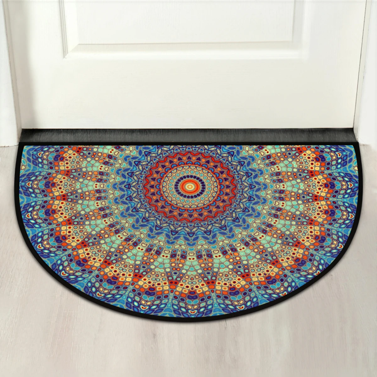 VIKAMA Flower Halbrunder Teppich für den Eingangsbereich, wasserabsorbierend, rutschfest und leicht zu pflegende Bodenmatte, Heimdekoration Image