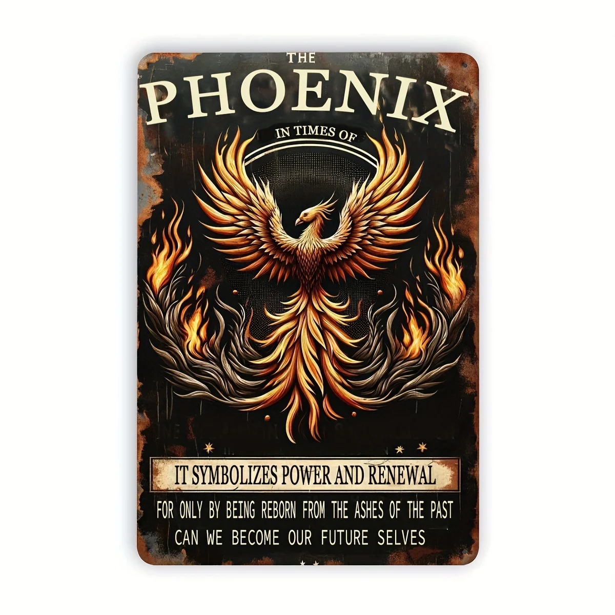 Phoenix Metall-Wandkunstschild – Aluminiumschild „The in Times of Renewal“, inspirierende, mythische Vogeldekoration für Wohnzimmer, Schlafzimmer Image