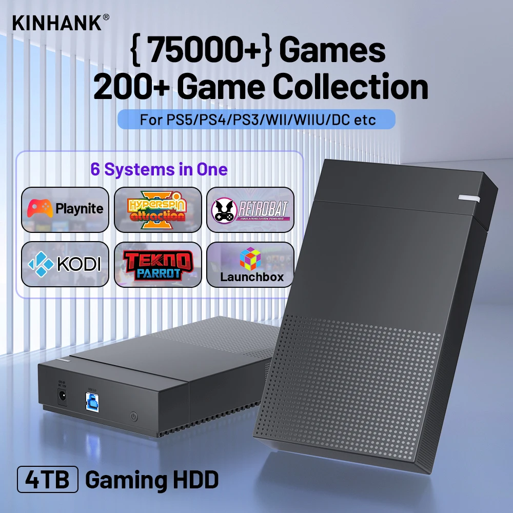 Kinhank Super Console 4 TB Gaming-Festplatte mit Hyperspin Launchbox Retrobat mit über 75.000 Retro-Videospielen für PS5/PS4/PS3/WII/WIIUetc Image