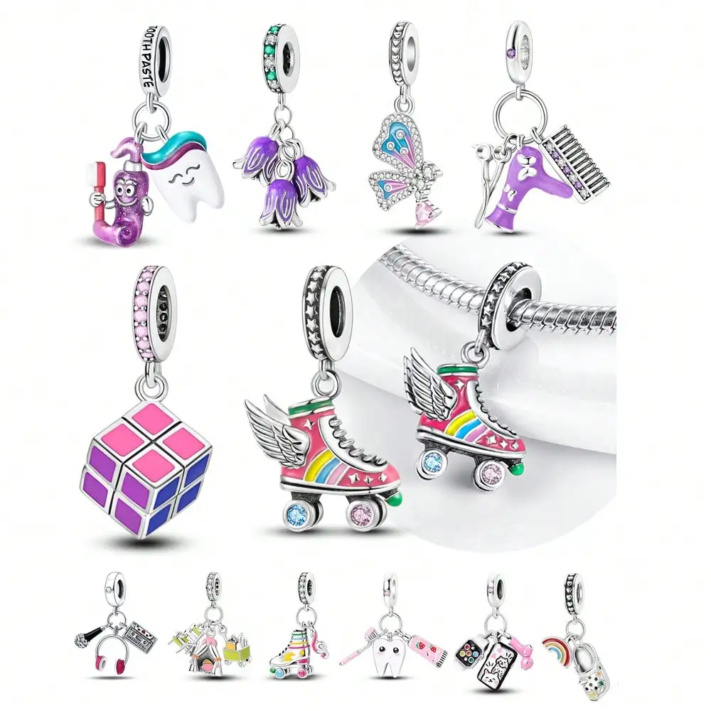 2025 heißer Verkauf Charms Perle 925 Sterling Silber Bunte Skateboard Schuhe Fit Armreif Armband Halskette DIY Schmuck