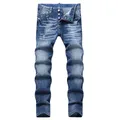 Nuovi jeans strappati da uomo marchio di lusso pantaloni lunghi con fori azzurri pantaloni slim elasticizzati moda maschile di qualità 58 jeans skinny da uomo