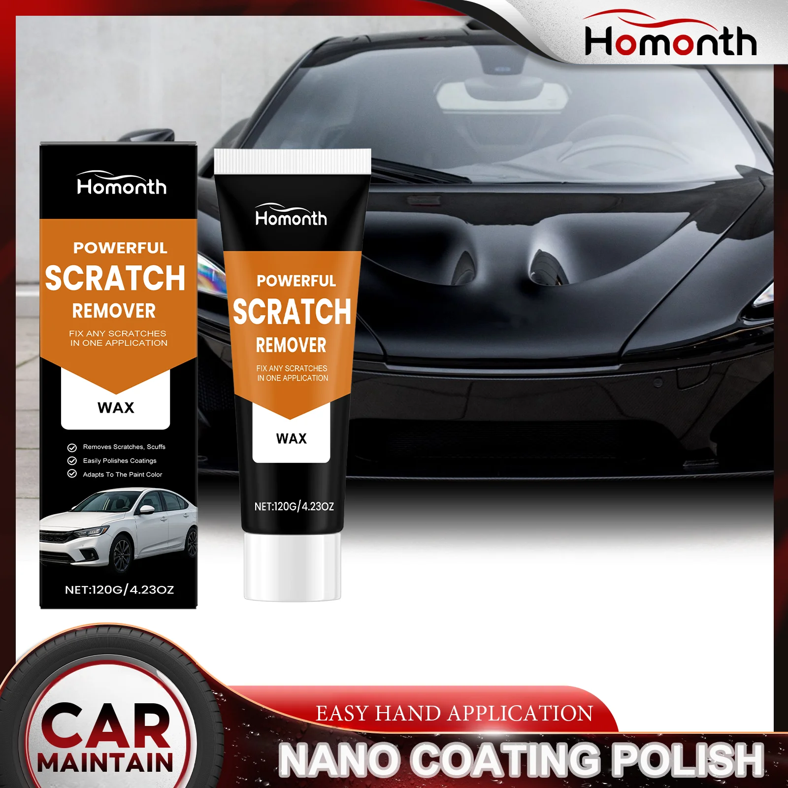 Auto-Kratzer-Reparaturpaste, Nano-Beschichtung, Nagellack, Farbe, Restaurator, Glanzverstärker, Füllt Kratzer, Wirbel, einfach anzubringen, Auto-Pflegeset, 120 g Image