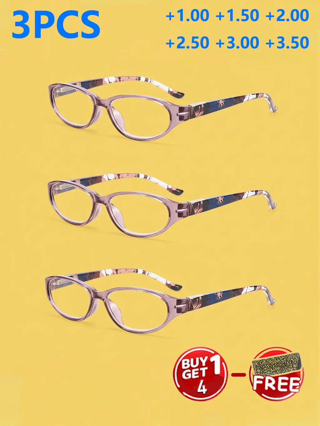 3 leichte Lesebrille mit Blumenmuster und Federscharnieren, bequeme Passform, kein Kneifen des Rahmens Image