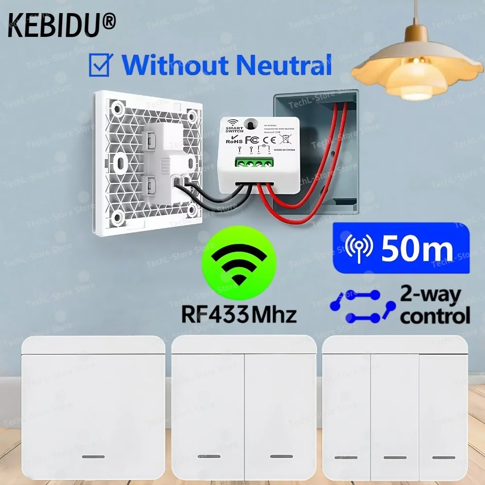 KEBIDU 433 MHz Drahtlose Lichtschalter AC 110 V 220 V Fernbedienung 1CH Relais Empfänger RF 86 Wand Panel Schalter für LED-Licht Lampe Image