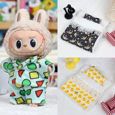 For Labubu Doll Bed for Ropa Bed Pillows Sleeping Bag Pajama blindfold 1/12 BJD Doll GSC Body9 DOD YMY Obitsu11 Doll Accessories