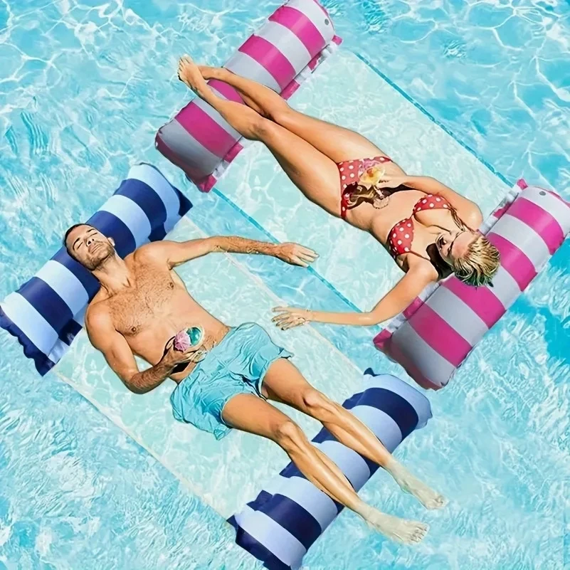 2 stücke aufblasbare Schwimmer Hängematte Float für Erwachsene für Pool-Lounge-Pool-Liegen Betten faltbare gestreifte Parteien Image