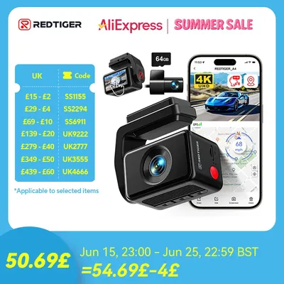 REDTIGER Dash-Kamera vorne und hinten 4k Dash Cam Drive Recorder für WiFi GPS Auto DVR für 24H Parkmodus Black Box für Auto