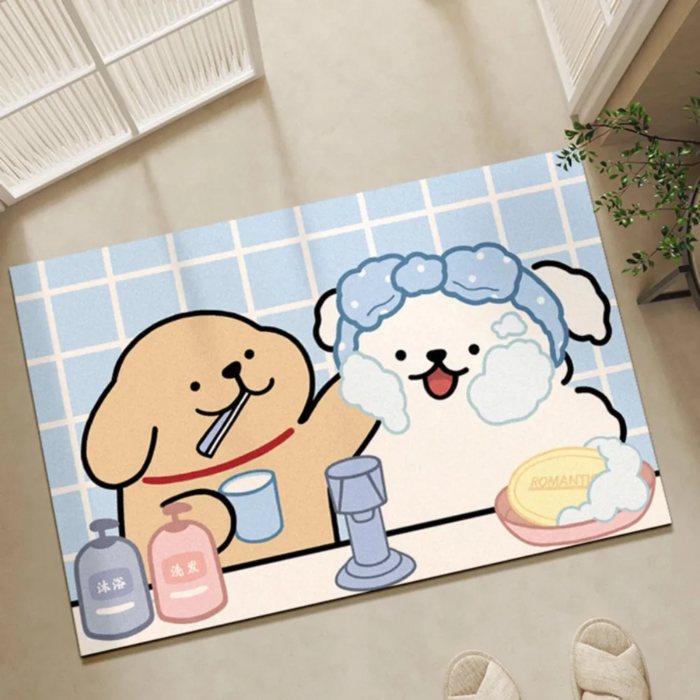 VIKAMA Gestreifter Hund, Silikonfluorit, dekorativer Teppich, rutschfest, wasserabsorbierend, für Eingangsbereich, Badezimmer, Heimdekoration Image