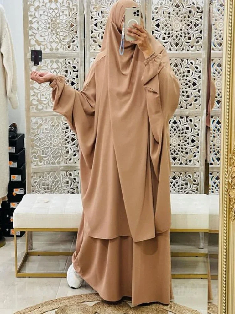 Ramadan 2-teiliges langes Khimar-Set mit Rock, Abaya, muslimische Frauen, Gebetskleidung, Dubai, Gebetskleid, Eid Niqab, Jilbab Eid 2025 Image