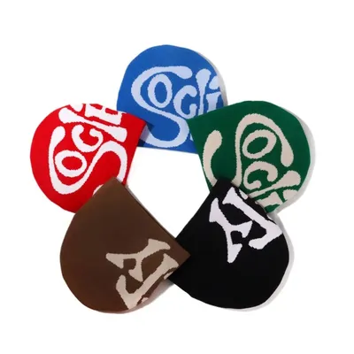 Alphabet Jacquard Knitted Hat Outdoor Bean Hat European and American Outdoor Sports Hoodie Cold Resistant and Warm Winter Hat
