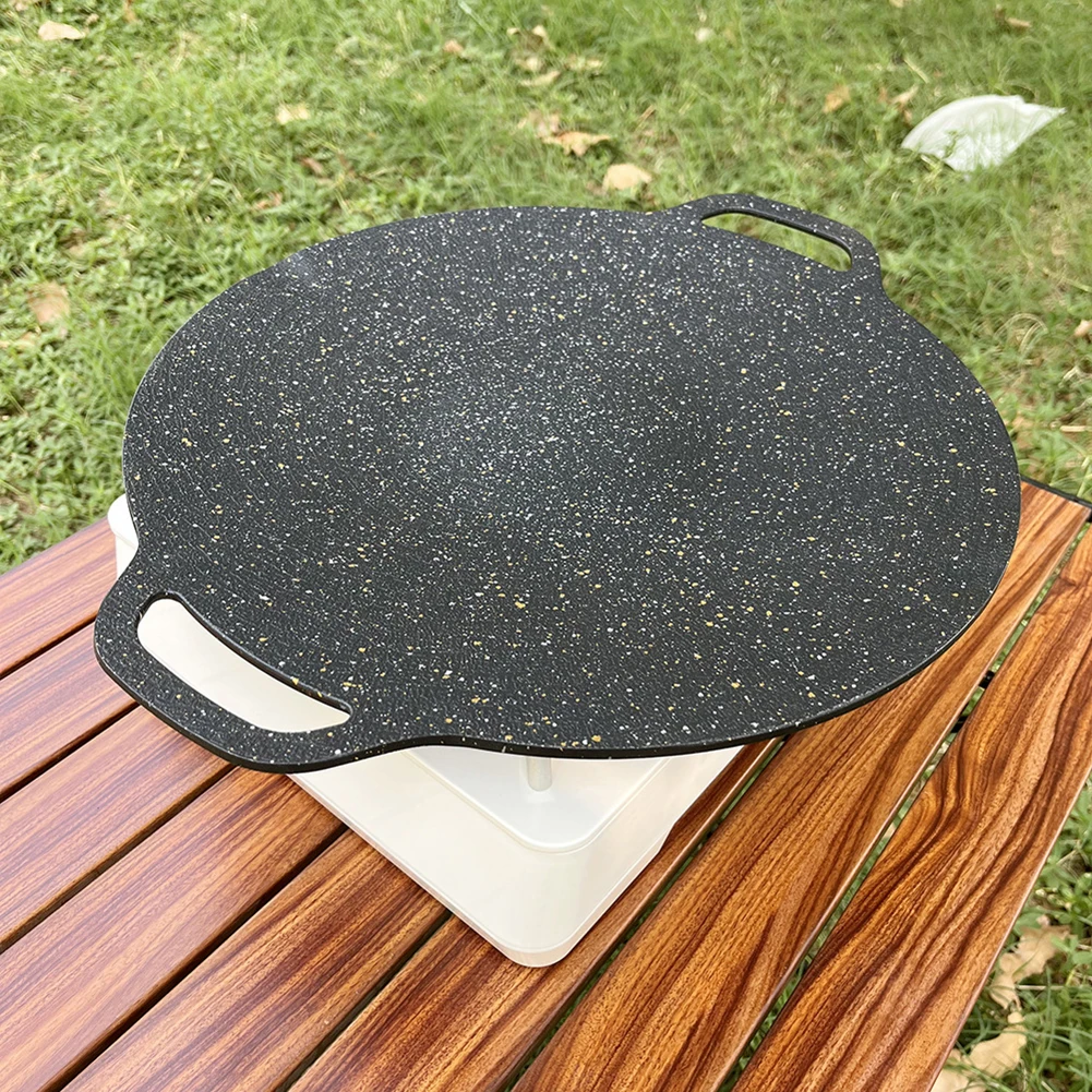 Backformen, Pfannen, rund, flach, Pfannkuchen-Grillplatte, antihaftbeschichtet, Grilltablett mit Lebensmittel-Clip, Anti-Verbrühungs-Griff, Camping-Kochzubehör Image