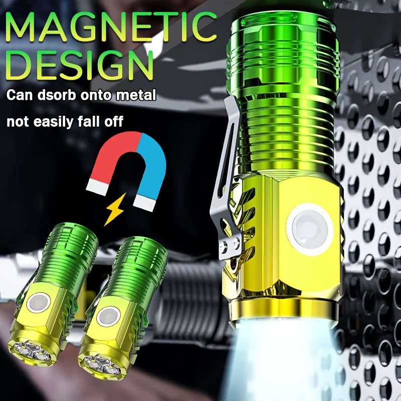 Superhelle 3LED-Taschenlampe, tragbar, Mini-Burst-Blitz-Taschenlampe, wiederaufladbar, wasserdicht, für den Außenbereich, Notfallscheinwerfer mit Stiftclip Image