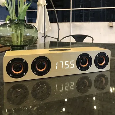 Wooden Soundbar Bluetooth Speaker Music Acoustic System 40W HIFI Stereo Music Surround LED Display Outdoor Speaker With FM Radio