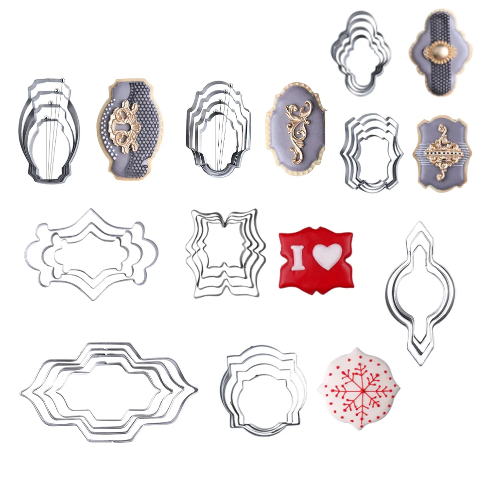Ausstechformen-Set aus Edelstahl mit 13 Mustern, 3/4-teilig, Spiegelrahmenform, DIY-Set für Kekse und Backformen Image