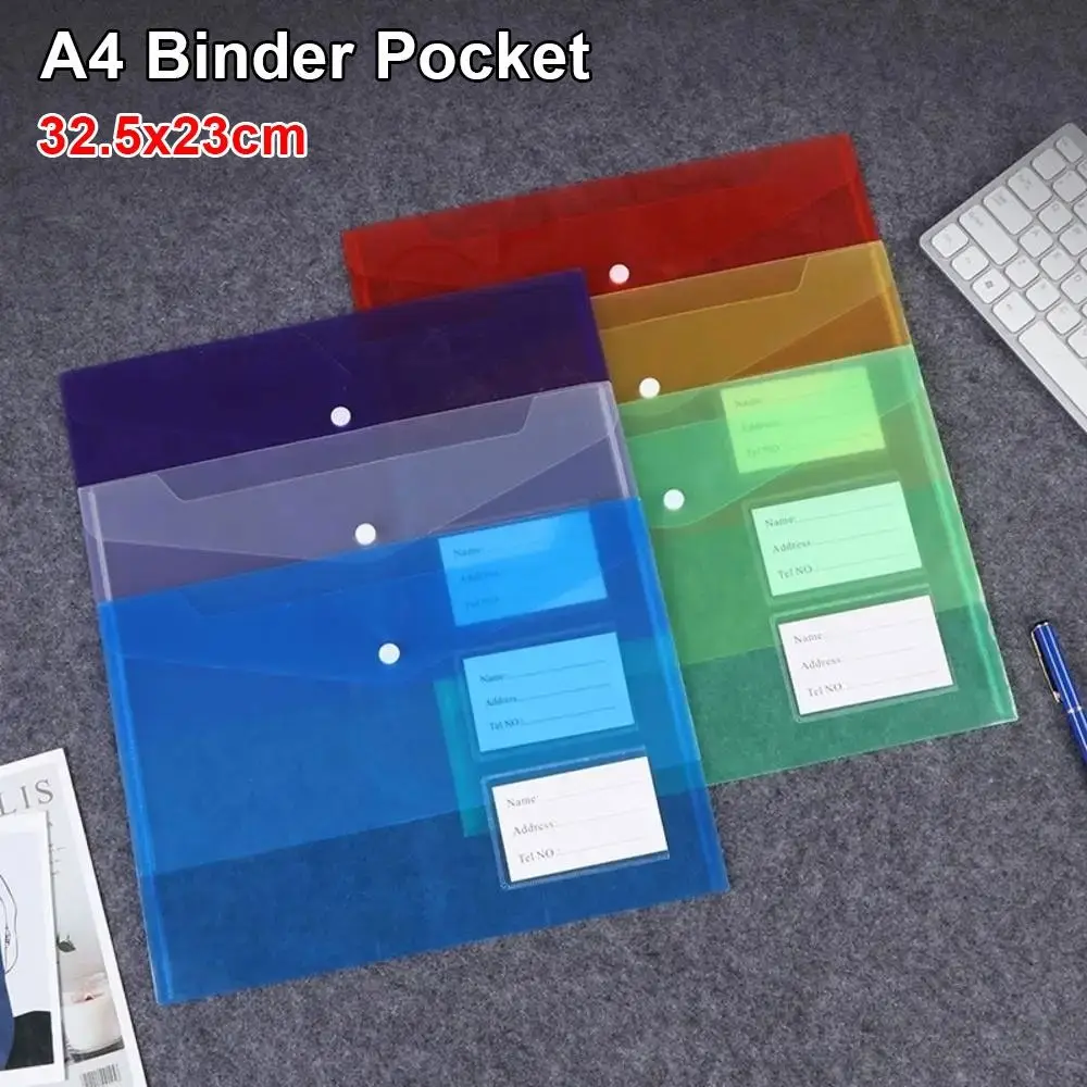 1 Stück klare, transparente Kunststoff-Geldbörsen, A4-Kunststoff-Ordner, Dokumentendateien, Umschläge, Popper-Geldbörsen mit Etikettentasche, Druckknopf Image