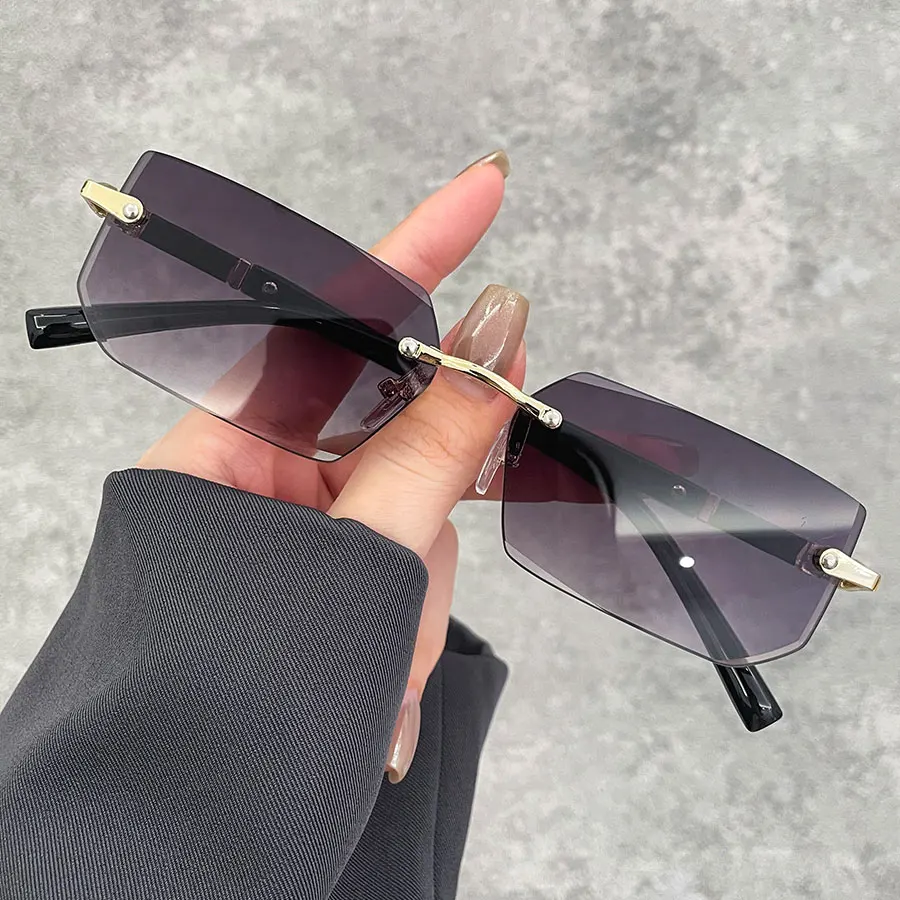 Luxus Randlose Business Rechteck Gradienten Objektiv Unisex Mode Sonnenbrillen Frauen Männer Mode Farbige linsen Metall Rahmen Gläser Image