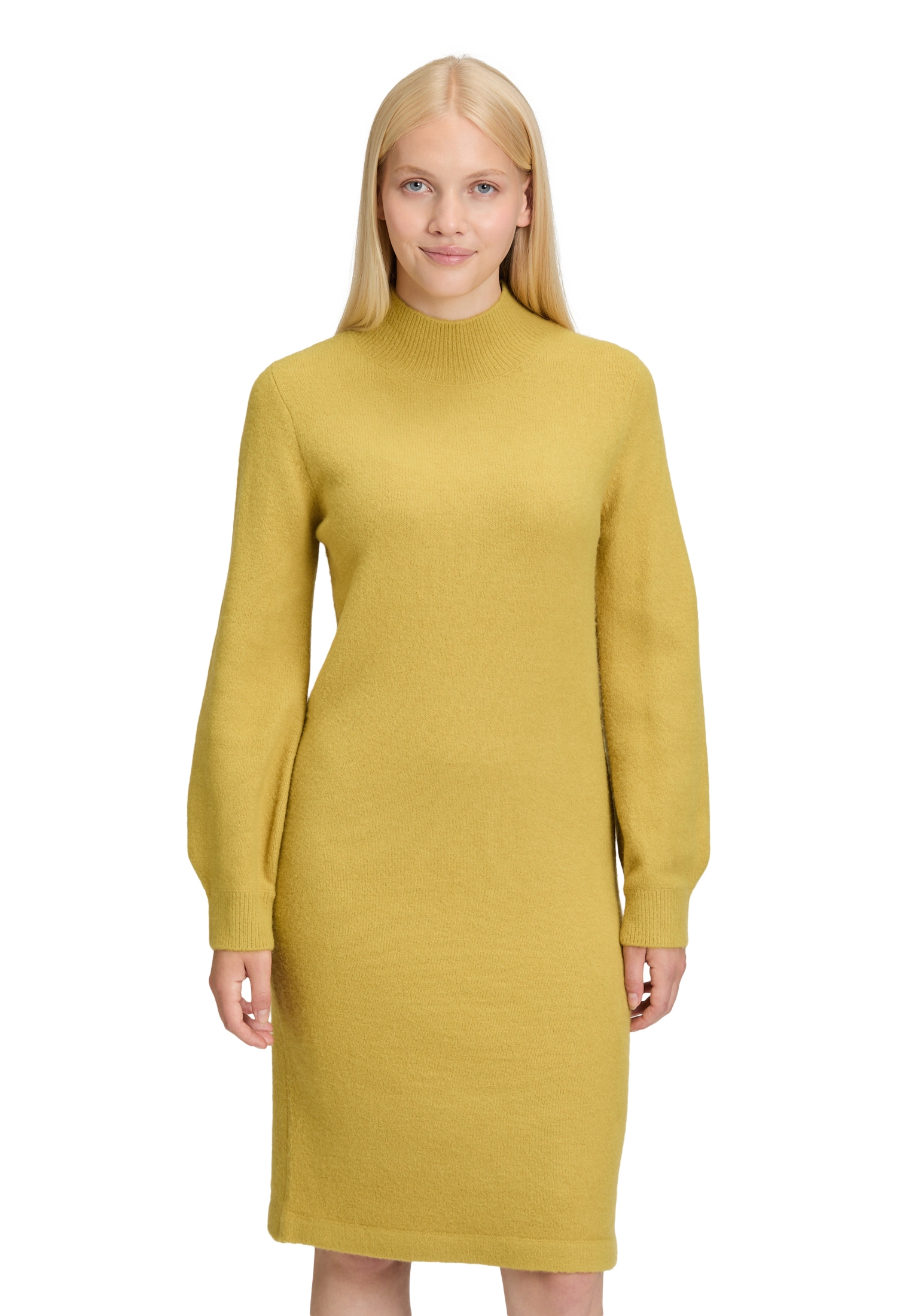 Strickkleid CARTOON "Damen Strickkleid mit Stehkragen", Damen, Gr. 46, Normalgrößen, gold (burnished gold), Obermaterial: 60% Polyacryl, 30% Polyamid, 8% Wolle, 2% Elasthan., relaxed fit lang, Kleider Image