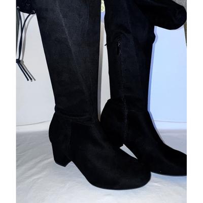 Torrid Shoes | Torrid Women's Thigh High Boots Size 11 Ww Black Suede Stretch Block Heel New | Color: Black | Size: 11