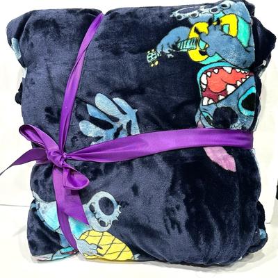 Disney Bedding | Disney Stitch Pineapple Guitar Soft Plush Dark Blue Blanket Full Queen 90x90 New | Color: Blue/Purple | Size: Full/Queen