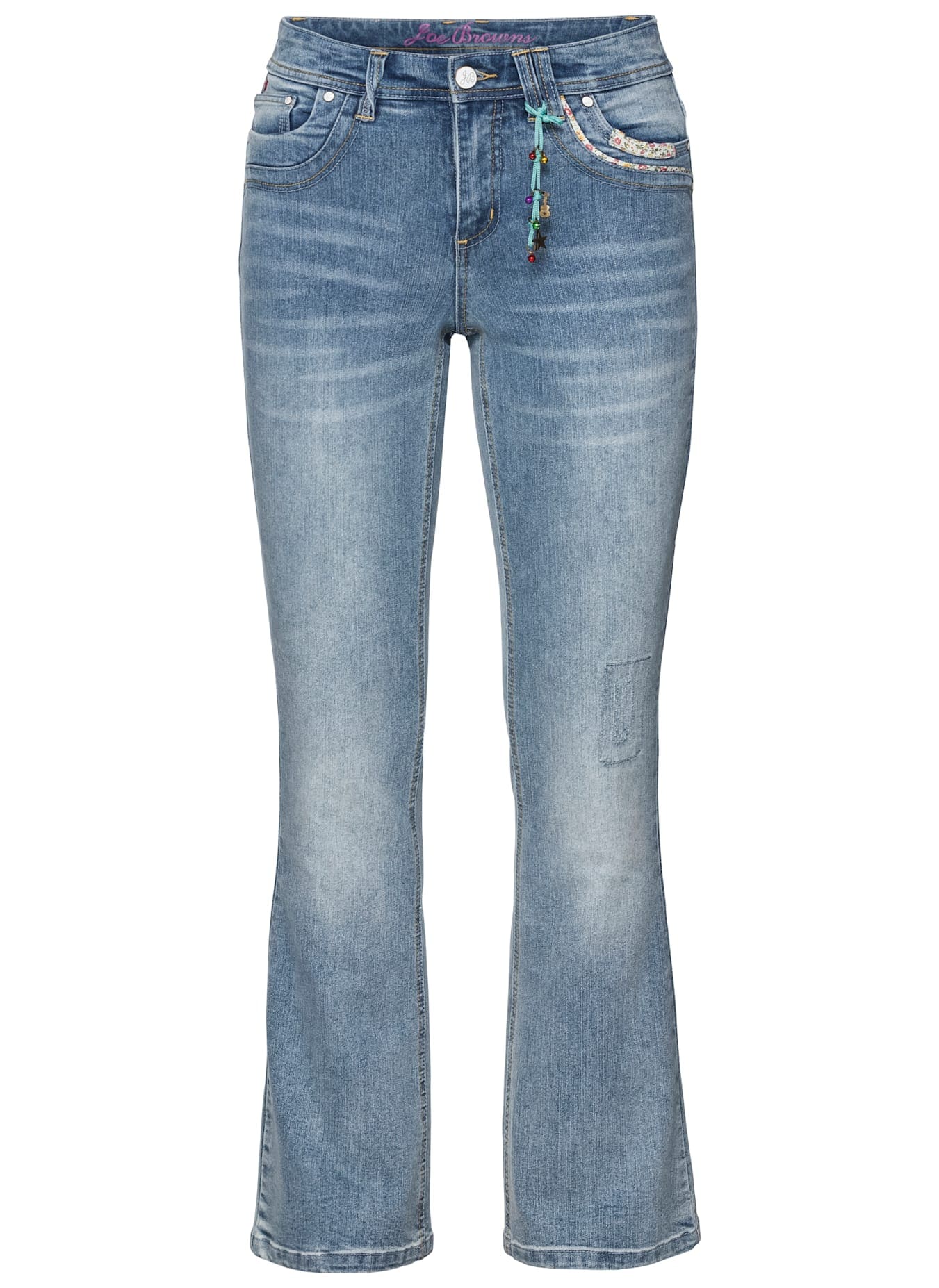 Bootcut-Jeans SHEEGO BY JOE BROWNS, Damen, Gr. 52, Normalgrößen, blau (light blau, denim), 70% Baumwolle, 28% Polyester, 2% Elasthan, unifarben, lang, Jeans