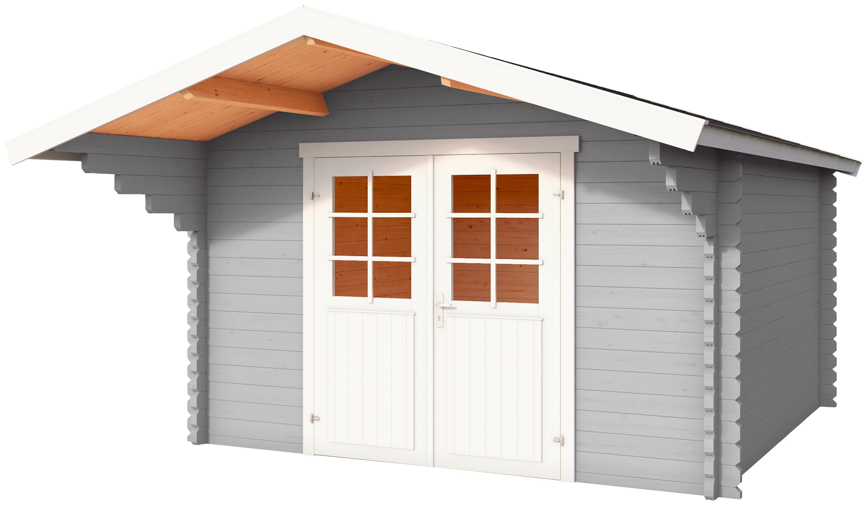 Gartenhaus LASITA MAJA "Viljandi 34", grau (lichtgrau), ohne Fußboden, ohne Dacheindeckung, Holzwerkstoff, Gartenhäuser, Gartenhaus, Blochbohlenhaus 34mm, Fundamentmass 3000x3000, Lichtgrau