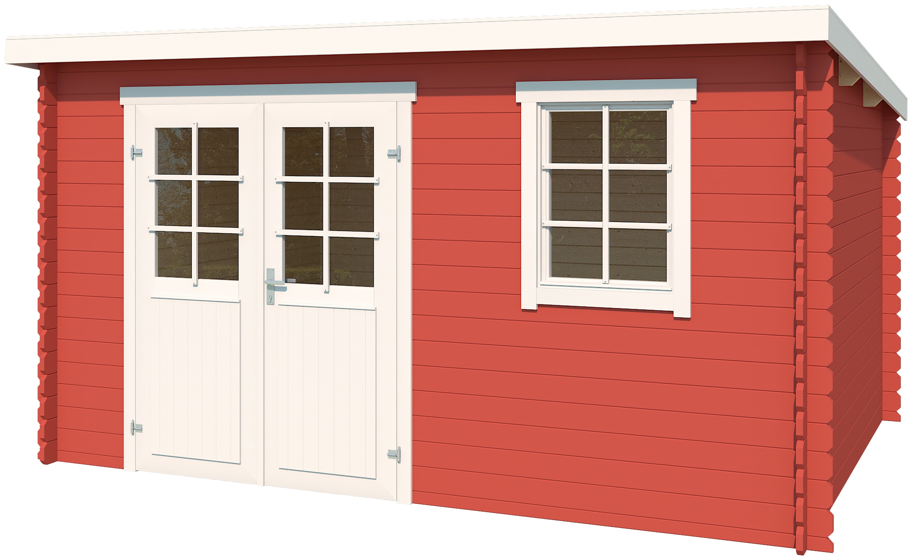 Gartenhaus LASITA MAJA "Amira 230", rot (schwedenrot), ohne Fußboden, ohne Dacheindeckung, Holzwerkstoff, Gartenhäuser, Blochbohlenhaus 28mm, Fundamentmass 3800x2300, Schwedenrot Image