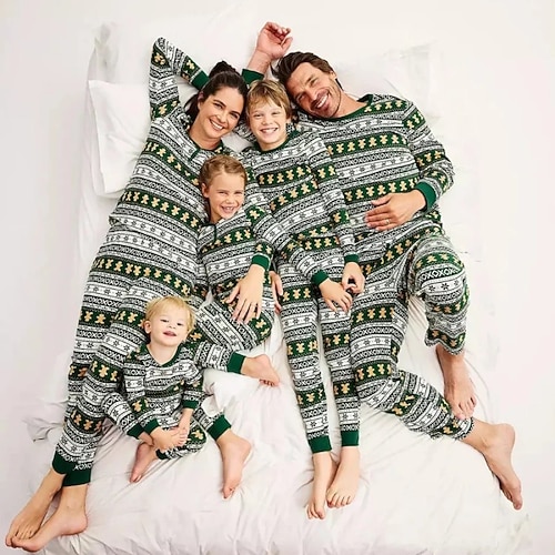 Pyjamas de Noël en famille Vêtements de Nuit Bonhomme en pain d'épice Graphique Tenues assorties à la famille Doux pour Homme Femmes Garçons Fille Adultes Enfant Noël Nouvel An la veille de Noël