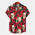 Halloween Homme Crânes Fleurs Chemise Chemise d'été Chemise Décontractée Manches courtes ancien Horreur Vacances Tenue quotidienne Le thème de la fête Printemps Été Revers Imprimé Blanc Noir Noir
