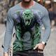 Halloween Herren Optische Täuschung Zombies 3D T Shirt Langarm T-Shirt 3D-Druck Rundhalsausschnitt Hemd Mode Übertrieben Straße Lässig Täglich Hellblau Hellgrün Grün Sommer Frühling Herbst Bekleidung