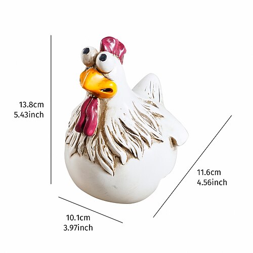 lustige weiße Hühnerzaundekoration – süß Gartenornament mit schrulligem Ausdruck, wasserfeste Hühnerfigur aus Kunstharz für Hof, Terrasse, Bauernhofzaun-Dekoration Image