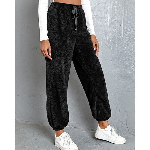 Damen Jogginghose Fleecehose Chinos Urlaub Vintage Streetwear Volle Länge Mittlere Taillenlinie Einfach Tasche Elastischer Bund Thermowarm Mikroelastisch Dehnbar Täglich Outdoor Urlaub Hellgrau Image