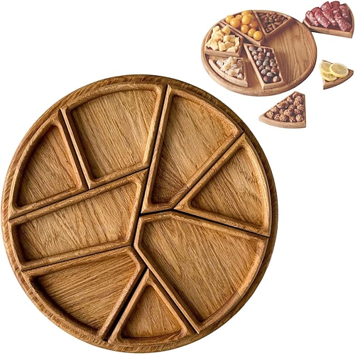 8-teiliges geteiltes Holztablett, geteiltes Serviertablett aus Massivholz, geteilter Servierteller aus Verbundholz für Snacks, Tee und kleine Portionen – ideal für Partys, Picknicks und den Image