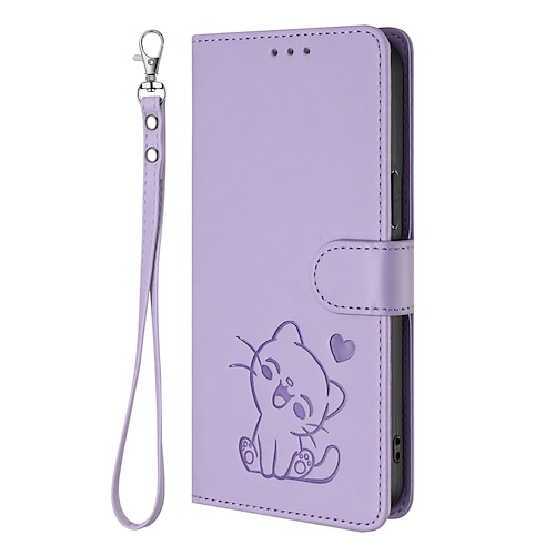 Handy Hülle Handyhüllen Für Google Pixel 9 Pro Pixel 9 Pro XL Pixel 8 Pro Pixel 8 Brieftaschenhülle Vollschutz mit Trageriemen Kameralinsenschutz Katze Retro TPU PU-Leder Image