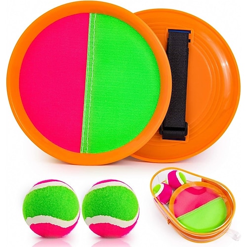 Wurf- und Fang-Paddelballspiel, Sandspielzeug für den Strand, Pool, draußen, Rasen, Hofspiele für 3–2-jährige Mädchen und Jungen, Spielzeug, Geburtstagsgeschenk (2 Paddel, 2 Bälle) Image