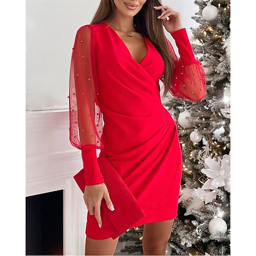 Damen Midikleid schwarzes kleid Partykleid Freizeitkleid Cocktailkleid Elegant Mode Modern Täglich Outdoor Strand Schlank Farbblock Langarm V Ausschnitt Schwarz-Weiß-Streifen Schwarz Weiß Rosa Image