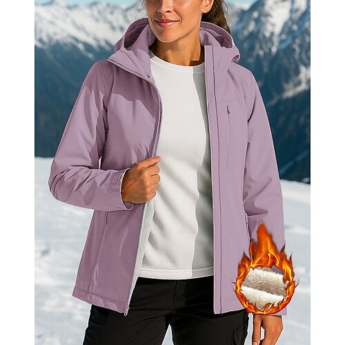 Damen Wanderjacke Wintermantel Winterjacken Wanderfleecejacke Winter Herbst Draussen Thermowarm Wasserdicht Winddicht Fleecejacken Jagd Klettern Camping / Wandern / Höhlenforschung Schwarz Rosa Rot Image