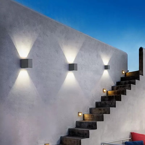 Außenwandleuchte, außen und innen, G9-Wandleuchten, Auf- und Abwärtsbeleuchtung, IP65 wasserdicht, Außenbeleuchtung, Aluminium quadratisch Image